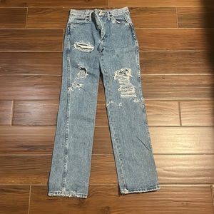Vintage Wrangler high rise light wash distressed jeans, 29x34